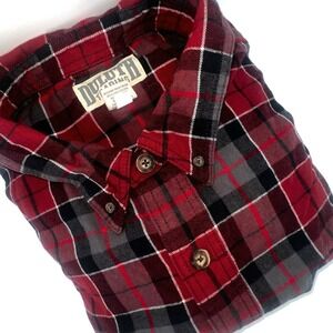 Duluth Trading Co Flannel Shirt Red Black Plaid Button Front 3XL Heavy Cotton